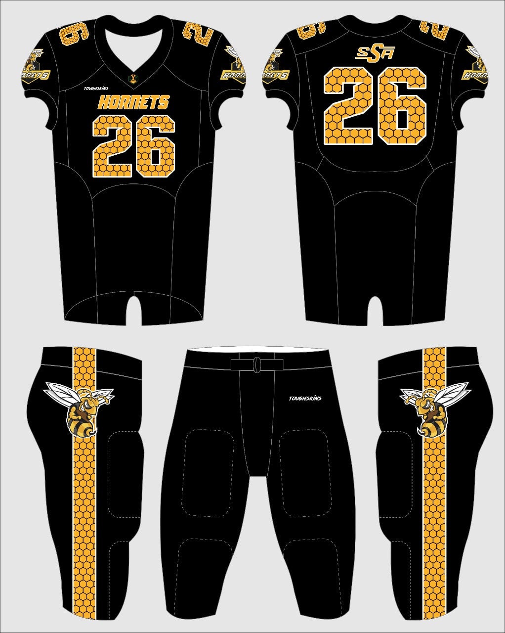 The Hornets Black Honeycomb - Custom Football Uniforms | ToughSkins ...