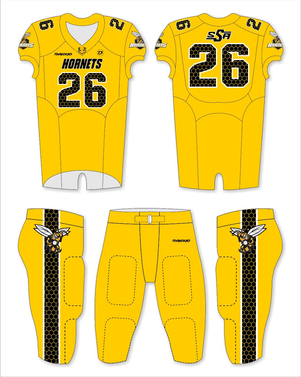 The Hornets Golden Honeycomb - Custom Football Uniforms | ToughSkins ...